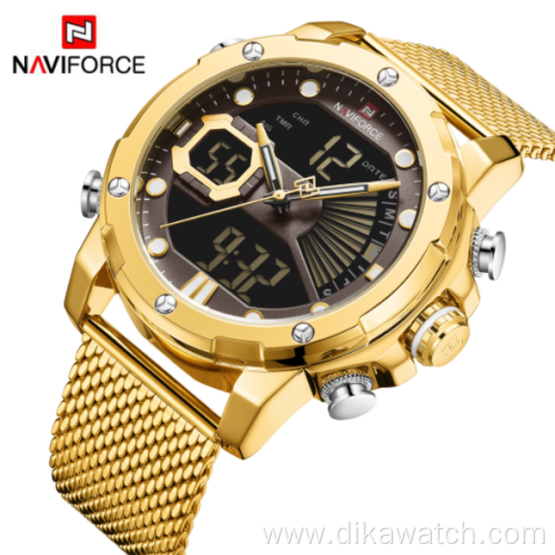 NAVIFORCE 9172S Fashion Steel Band Double Display Big Dial Men's Watch Waterproof Student Electronic Watch